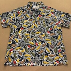 Bayou Wear Oyster Print New Orleans Jazz Fest Short Sleeve Button Down Size XL